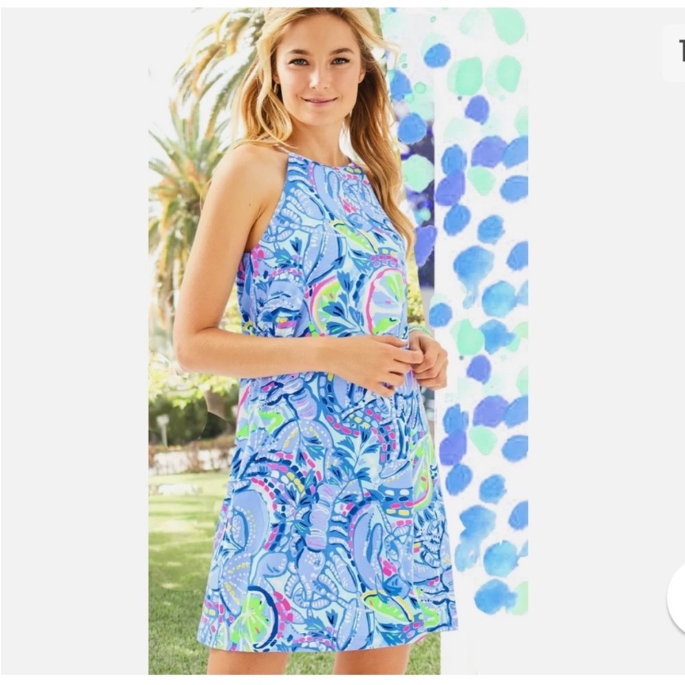 Lilly Pulitzer Margot Blue Pinch Pinch Tassel Swing Halter Dress Size Medium